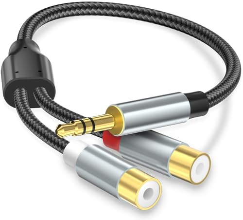 Tanzato 20cm Stereo Audio Cinch auf Klinke Adapter, 3.5mm Klinke Stecker auf 2 Cinch Buchse Stereo Audio Adapter,2X RCA,Vergoldeter Adapter