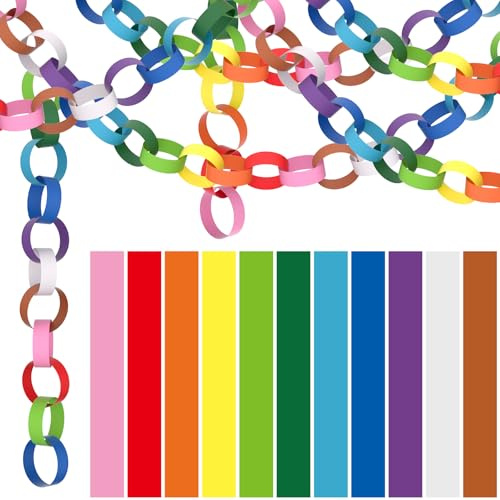 NACHLYNN - 660 pezzi di catene di carta, ghirlande con strisce di carta in colori vivaci per la decorazione della classe, della casa e delle feste (colori arcobaleno)