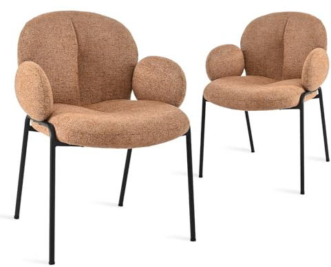 Goeurvant Lot de 2 Chaises de Salle à Manger Orange,avec accoudoirs - Chaises rembourrées Modernes avec Dossier,Pieds réglables en Hauteur,chaises de Cuisine en Chenille pour Salon,Salle à Manger