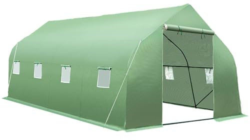 tectake® Serre de Jardin 18m2 Tunnel en Acier Thermo-Laqué & Plastique Anti UV avec 8 fenêtres latérales pour Potager Exterieur Serre d'hivernage Tente Abri pour Plantes Serre à semis 600x300x205cm