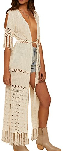 LikeJump Crochet Vestido Kaftan Kimonos de Punto para Mujer Vestido de Playa Traje de Baño Pareos Tops