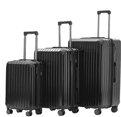 Münicase M816 TSA-Schloss Koffer Reisekoffer Trolley Kofferset Hardschale Boardcase (Schwarz, 3tlg. Kofferset)
