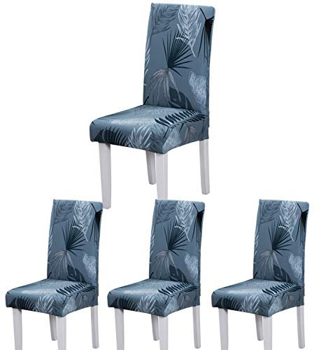 ARNTY Stuhlhussen 4er 6er Set,Stretch Stuhl Bezug Esszimmer,Universal Moderne Elastische Hussen für Stühle für Esszimmer Party Hotel Restaurant Deko (Blau-Sommerblatt, 4 Stück)