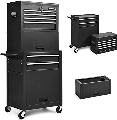 ARLIME 6-Drawer Rolling Tool Chest, Tool Storage Cabinet W/Sliding Drawers, Detachable Top Box & Locking System, Removable Toolbox Organizer for Garage & Warehouse (Black)