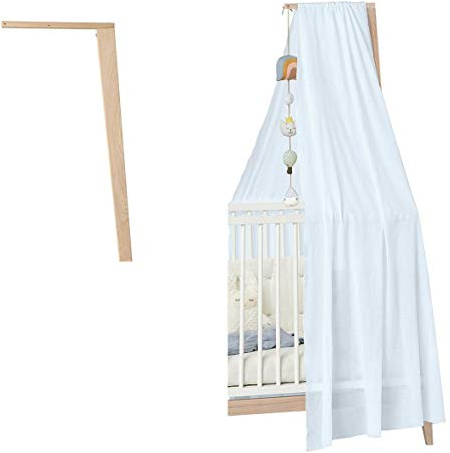 Unbekannt Leander Himmelgestell - Eiche für Linea und Luna Babybett + Himmel in der Farbe Dusty Blue (OHNE BABYBETT!)