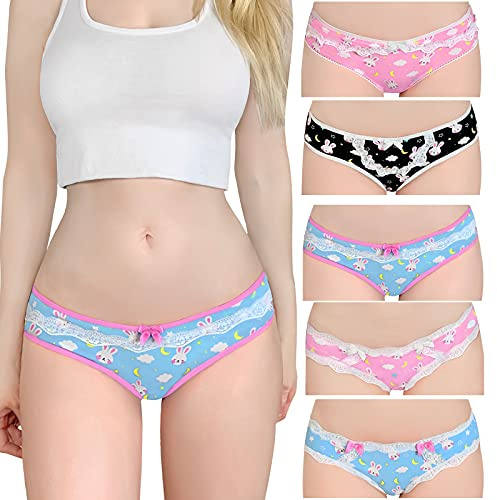 LittleForBig Ropa Interior de algodón Suave para Mujeres Slips cómodos de Hipster 5 Pack Calzoncillos Set-Hora de Dormir Bunny M
