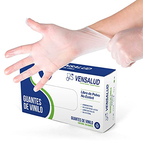 VENSALUD | Gants jetables en VINYLE | Sans poussière | Résistant | Pour laboratoires, sanitaires, cuisine, studios de tatouage, vétérinaire, nettoyage | Sans latex | 100 pcs. | Semi-blanc | Taille XL