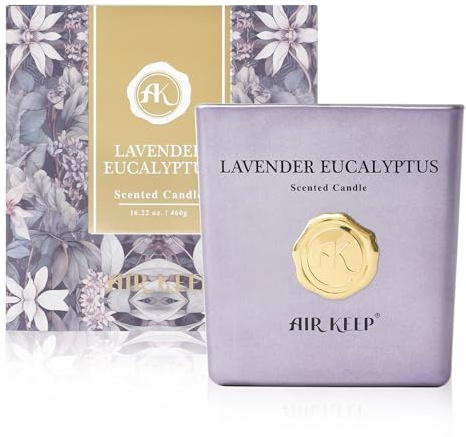 Airkeep Candle Duftkerze Lavender Eucalyptus, 460g Kerze mit langer Brenndauer bis zu 94 Stunden, Geschenke Kerze für Frauen Männer