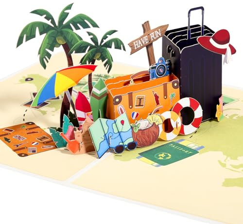 Kesote Karte Reise Geldgeschenk Urlaub Pop Up Karte Jugendweihe Glückwunschkarte Reisegutschein 3D Grußkarte Urlaubskasse Gutscheinkarte
