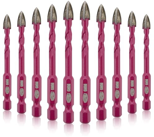 QUEFORET Brocas de Azulejos 6mm - 10 Piezas Brocas de Corona para Madera Plástico Mampostería Hormigón, Perforación en Húmedo Azulejos Cerámica Mármol, Mango Hexagonal de Cambio Rápido