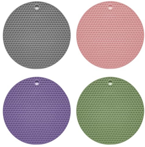 4 Stück Topfuntersetzer Hitzebeständig Silikon Untersetzer Küche rutschfest Topflappen Multifunktional Isoliermatte Unterlage für Töpfe Verdickt Spülmaschinenfest Wabenmuster