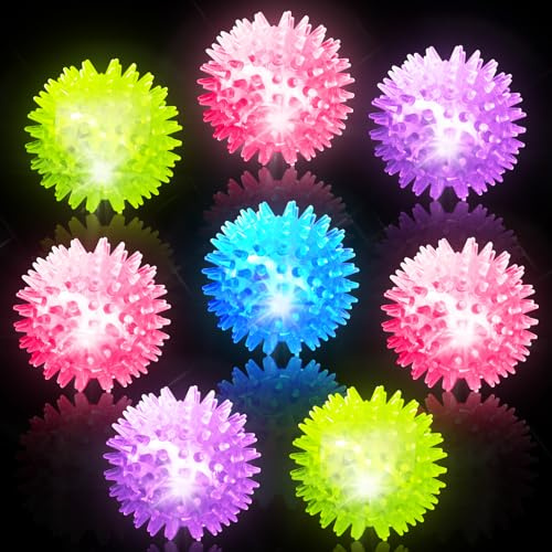 Ainiv 8PCS Bolas Brillantes, 6cm Pelota Sensorial Juguetes Sensoriales, Pelotas Erizo con Luz LED, Bolas con Pinchos Intermitentes para Rellenar Bolsas de Fiesta para Niños para TOC, TDAH, TDA
