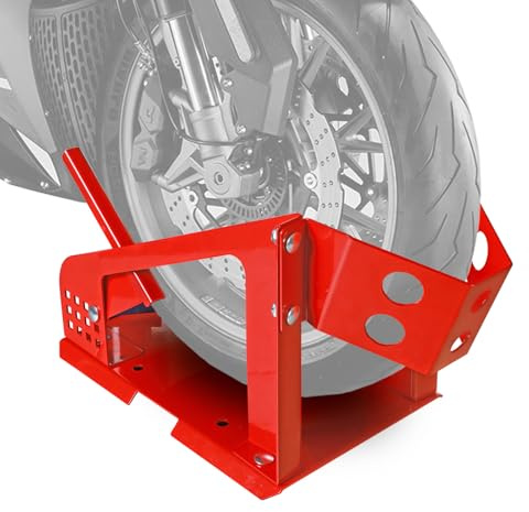 Big RED Motorcycle Wheel Chock, 1800 lbs Capacity Wheel Cradle Holder with 12 Adjustable Holes, for 16-21 Motorcycles, Dirt Bike