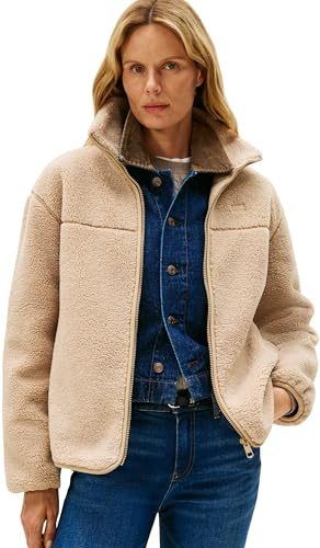 Tommy Hilfiger Dam TEDDY ZIP UP REG JACKET WW0WW48260 overshirt jacka, beige, XS, Beige (beige), XS