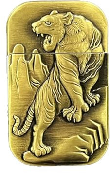 Vintage Design Kerosene Lighter, Brass Relief Pattern, Refillable,Candle Lighter,Gift (Tiger)