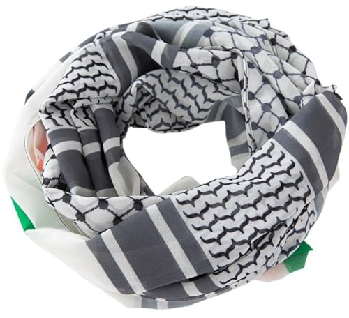 Vobumix Sciarpa Kefiah, Sciarpa in Chiffon con Stampa Bandiera Palestinese, Scialle Islamico Musulmano per Uomo e Donna