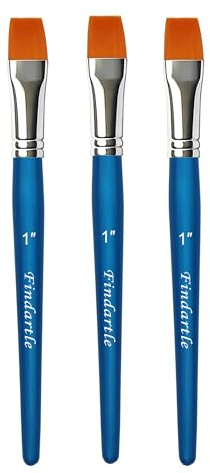 Findartle pennelli piatti, 3 pezzi pennello piatto da 1 pollice per pittura acrilica, acquerello, olio e guazzo, pennelli professionali per artisti e principianti