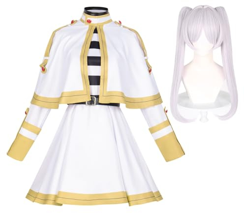 Lzrong Frieren Cosplay Kostüm mit Perücke Anime Frieren KompletSet Cosplay Outfits Anzug Cosplay Uniform mit Zubehör für Halloween party