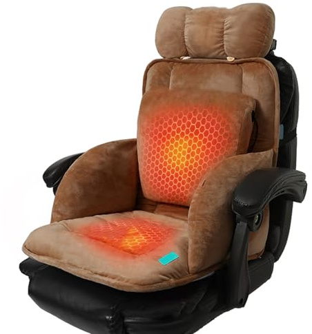 Heated Seat Cushion for Office Chair, USB Chair Heating Pad with Armrests and Lumbar Support, Electric Heating Pad with 3 Heat Levels(Brown)