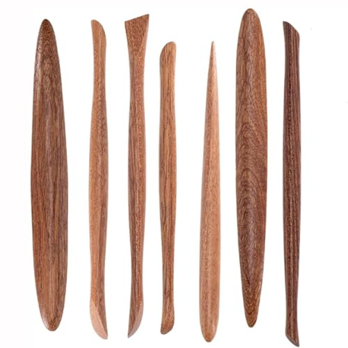 KHZKHC 7-Piece Wooden Clay Sculpture Set, Professional Pottery Tools, Clay Modeling Kit, Lightweight and Durable, Comfortable Grip, Suitable for Various Sculptures, Fine Handicrafts