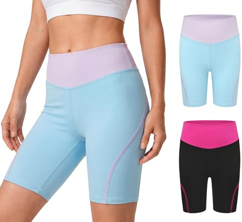SEAUR Pantaloncini da ciclismo per ragazze, atletica, corsa, sport, ginnastica, ciclismo, yoga, traspirante, a vita alta, 4-13 anni, nero/blu, 10-11 Anni