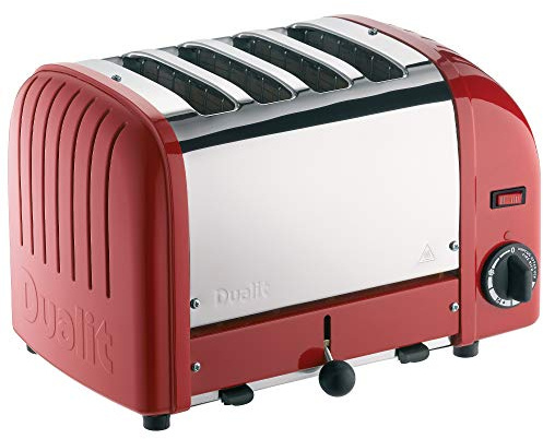 Dualit Classic 4 Slice Vario Toaster, Stainless steel, Hand Built in the UK, Replaceable ProHeat Elements, Heat Two or Four slots, Defrost Bread, Mechanical Timer, Replaceable Parts, Red, 40353