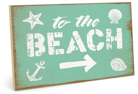 TypeStoff Holzschild mit Spruch – TO THE BEACH – Grafik-Bild bunt, Schild, Wandschild, Türschild, Holztafel, Holzbild als Geschenk und Dekoration - HS-00189