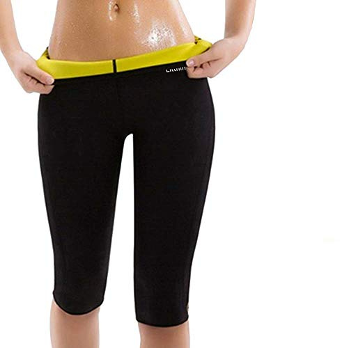 Pantalon de Yoga Legging de Sudation pour Femme Sauna Pantalon Corsaire Favorise la Transpiration Amincissant Pantacourt Sport Yoga Fitness Gym Taille M à XXL (Noir et Jaune, XXL)
