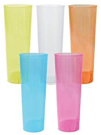 TELEVASO - 50 unidades - Vaso Tubo 300 ml Reutilizable Ligero - Polipropileno (PP) - Colores surtidos - Vaso ecológico Libre de BPA, Ideal para cerveza, cubatas, agua