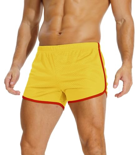 AIMPACT Short de Course pour Homme de 3 Pouces Short Sport Homme Respirant de Rugby Jogging Fitness Training Tennis(Jaune-M)