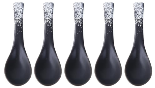 Cabilock 5Pcs Keramik Löffel Asiatische Reislöffel Japanische Suppenlöffel Porzellan Löffel Servierlöffel Esslöffel Rührlöffel Teelöffel für Zuhause Reataurant Schwarz