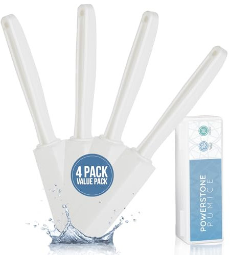 Powerstone Pumice Stone Toilet Bowl Cleaner with Extra Long Handle - 4 Pack | 3'' Longer Handle | Remove Hard Water Stains, Rings & Limescale from Toilets, Bathtubs, Sinks, Pools, BBQ