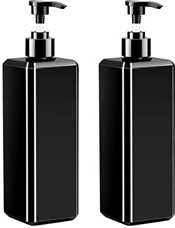 Pinsheng 2 Pièces Flacon Pompe Vide 500ml, Distributeur de Savon, Bouteille de Shampooing Contenant de Lotion en Plastique Flacon Vide Rechargeable Bouteille de Gel Douche, Noir
