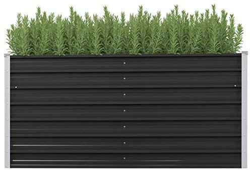 Keketa Fioriera rialzata, per giardino, balcone, terrazza, antracite, 160 x 40 x 77 cm, in acciaio zincato