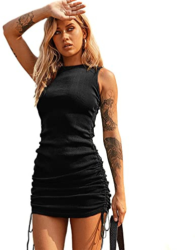 KBRPEY Donna Senza Maniche Vestito Donna Vestiti Eleganti Casuale Abito Sexy Bodycon Vestito Club Abito da Festa Abito da Cocktail Vestito Donna Estiva (Nero S)