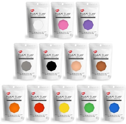 BOHS 12-Colors Foam Modeling Clay Lite - Squishy, Air Dry, Soft - for Cosplay,School Projects,Baby Hand Print,Slime - Gifts for Adult and Kids - 12 pcs,2.65 lbs