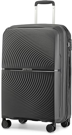 British Traveller Valise Moyenne Taille 68 Liters, Rigide Valise de Voyage à 4 roulettes et Serrure TSA, 67x46x27 cm (Noir)
