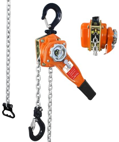 TKK Palan à chaîne à levier de 3/4 tonne, capacité de 748,4 kg, cliquet manuel de 3 m, extracteur avec chaîne G80 en alliage d'acier et crochets pivotants à 360° – Robuste pour la construction