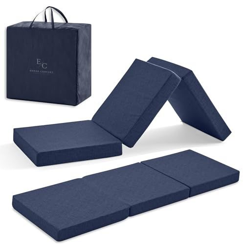 Colchón Plegable Furgonetas Camper, 90x195 Espuma HD de Memoria. Colchón Plegable Invitados. Muy Versátil. Transpirable. Funda Lavable y Bolsa de Transporte. Altura 10 cm. Color Azul.