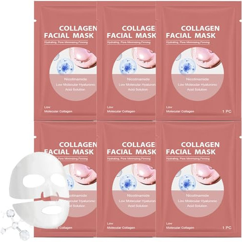 ARCHIDATE Feuchtigkeitsspendende Kollagenmaske - 6 Stück Collagen Maske Gesicht Overnight - Anti-Falten Lifting Gesichtsmaske - Kollagen Peel Off Maske Gesicht - Masken Beauty Hautpflege Gesichtsmaske