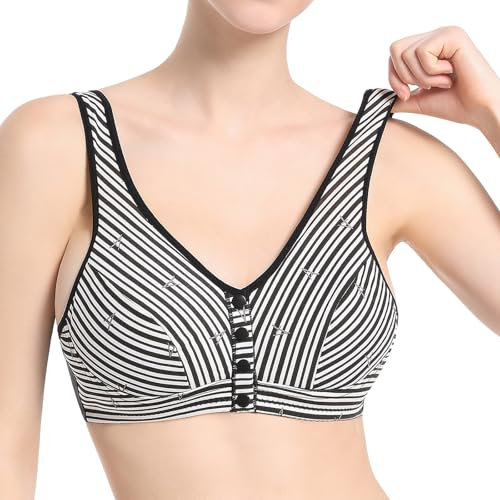 Front Fastening Bras for The Elderly Comfortable Convenient Front Closure Button Cotton Bras for Seniors No Underwire Bras Bra Minimiser for Women Neck Bra Backless (Black, G)