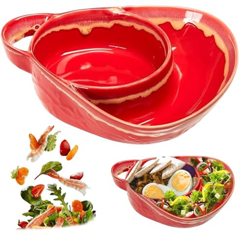 Muzrunq Soup and Sandwich Plate Combo Ceramic Plate Heat-Resistant Fan Shape Ceramic Split Cereal Bowl with Retro Handle Anti Soggy Cereal Bowls for Personalized Breakfast