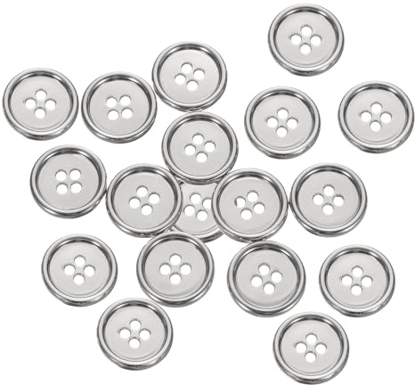 QUARKZMAN 20 piezas de botones de costura de metal, redondos de 18 mm con 4 agujeros, adecuados para camisas, abrigos y ropa, para decoración y manualidades, color plata