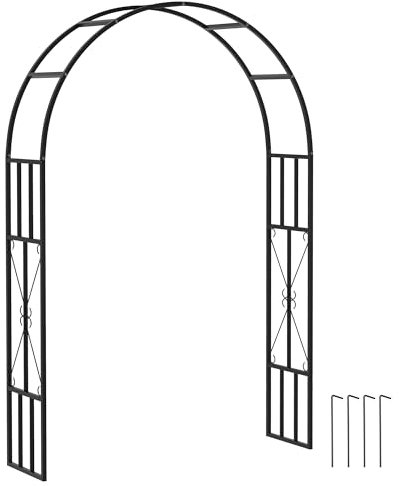 Outsunny Arche de Jardin en Acier, Arceau à rosiers pour Plantes grimpantes, rosiers, vignes de glycine, pour décoration de cérémonie, 150 x 40 x 223 cm, Noir