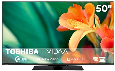 Toshiba Fernseher 43 Zoll Smart TV VIDAA 4K UHD Fernseher Dolby Vision HDR Smart TV mit Triple-Tuner und Bluetooth, LED TV 50UV3463DA