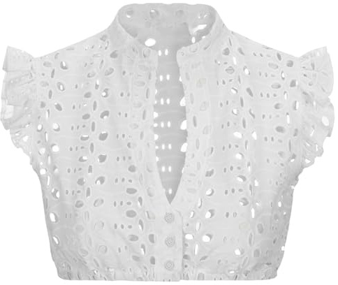 YOUYIKE Blusa Tradicional Dirndl para Mujer, Manga Corta, Cuello en V, Mangas Acampanadas, Blusa Blanca para Oktoberfest, Ideal para Wiesn, Uso Diario (L)