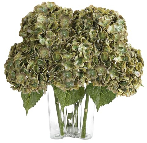 Coferset Olive Green Hydrangea Artificial Flowers 3pcs Lifelike Faux Hydrangea Real Touch Fake Flowers for Home Wedding Christmas Office Party Living Room Decoration,22inch
