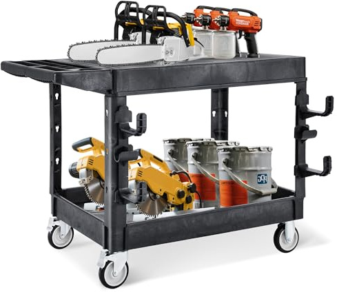 LDHTHOPI Servierwagen Groß MAX250 kg Flach Reinigungswagen Werkstatt 116 x 64 x 85.5cm Schwerlast Kunststoff Vielzweckwagen 2 Etagen 360°Lenkrollen 2 mit Bremse für Lager Garagen Büros Gärtner Hotels
