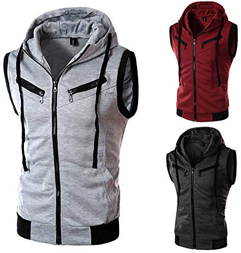 Sweat à Capuche sans Manches pour Homme, débardeur de bodybulding avec Poche zippée, Gilet à Capuche pour entraînement Musculaire