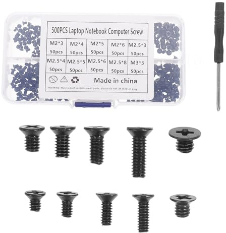 MUELODSIC Tornillos Micro Para Ordenador Acero Carbono Negro Con Destornillador Kit Surtido Cabezal Avellanado Para Reparación Pc y Portátil Resistente Al Óxido